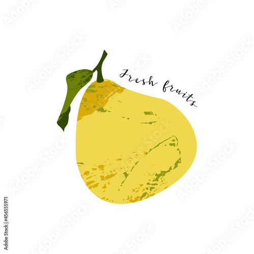 Juicy pomelo, pummelo. Fresh citrus fruit, healthy organic food. Ripe yellow fruits with leaves. Vector flat cartoon botanical illustration. Perfect for logo, stamp, brand, mark
