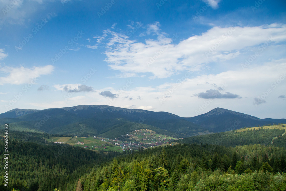 View over Carpathian mountains, Ivano-Frankivsk region, Ukraine.