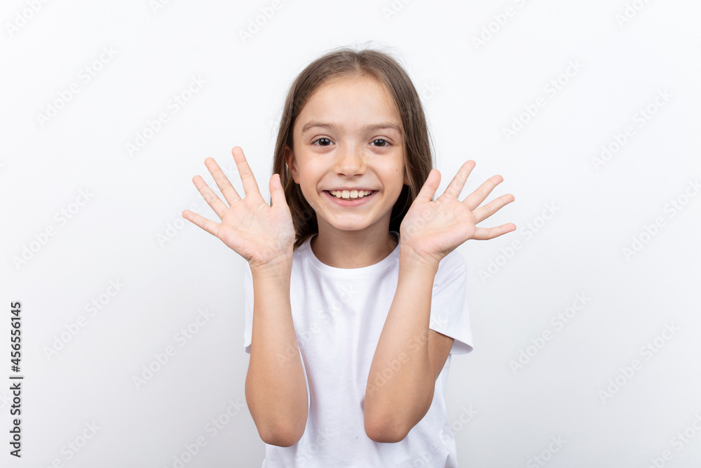 cute, beautiful, cheerful, positive kid, Hello, I'm here. on isolated background. cute, beautiful, cheerful, positive kid, Hello, I'm here. on isolated background.