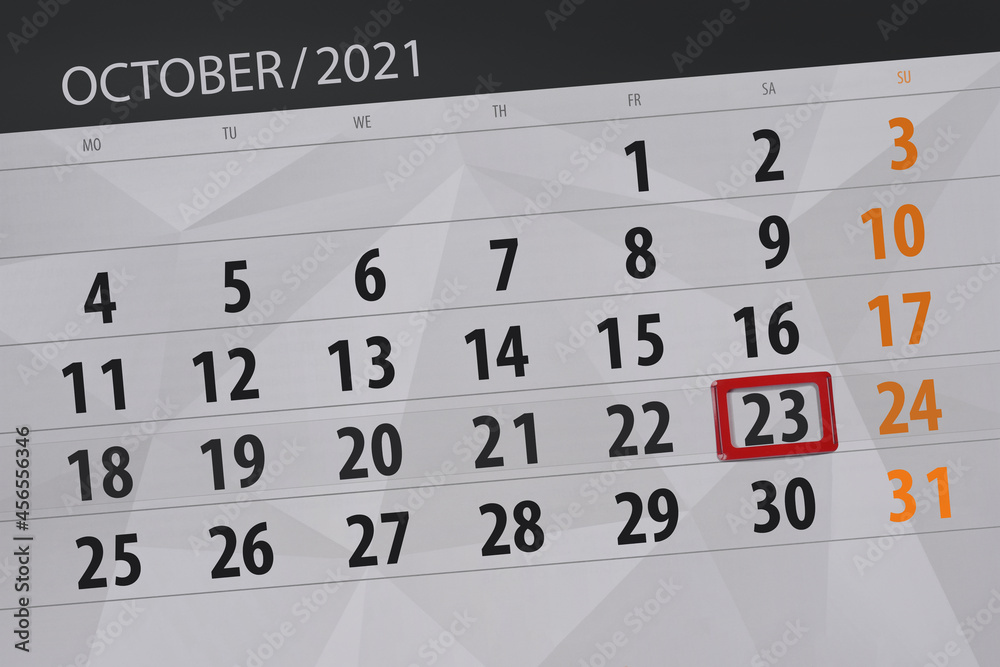 Fototapeta premium Calendar planner for the month october 2021, deadline day, 22, friday