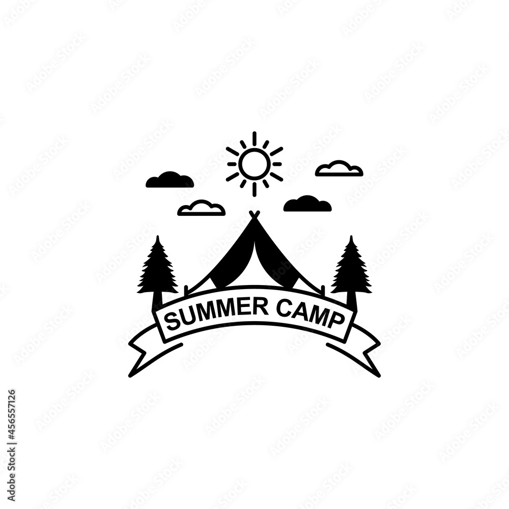 Summer camp and Adventure outdoors vintage logo, emblems, silhouettes and design elements