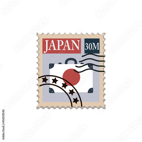 Сanceled postage stamp. Vector mark illustration for gluing on the envelope. Japan.