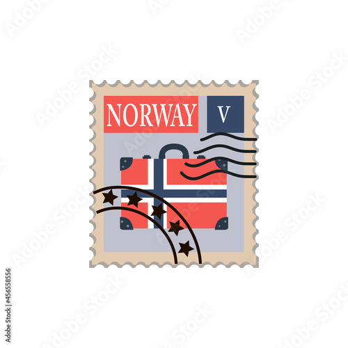 Сanceled postage stamp. Vector mark illustration for gluing on the envelope. Norway.