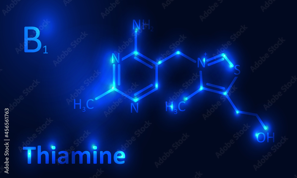 Vitamine b1 thiamine chemistry formula blue on dark background Vitamine b1 thiamine chemistry formula blue on dark background