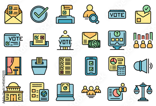 Polling booth icons set outline vector. Ballot box. Choice election campaign