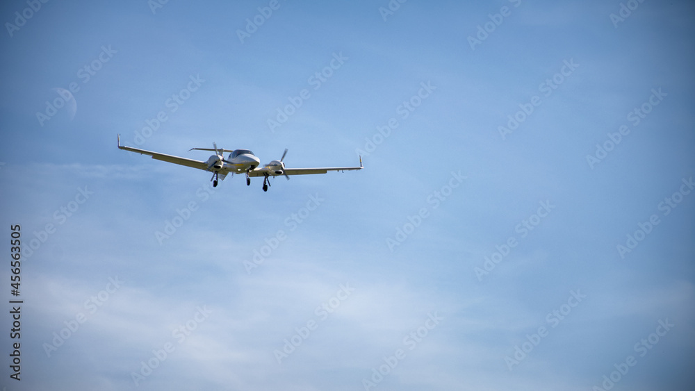 Airplane landing on the airport. Perfect view on the airplane with different high.