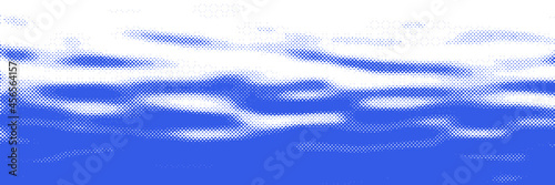 Vector drawing of waves on the sea. Vector halftone dots background, fading dot effect.