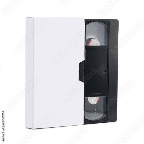 Blank package VHS cassette. Video cassette case mockup. Isolated. Clean Video Home System standard cassette cover box. Analog movie cassette