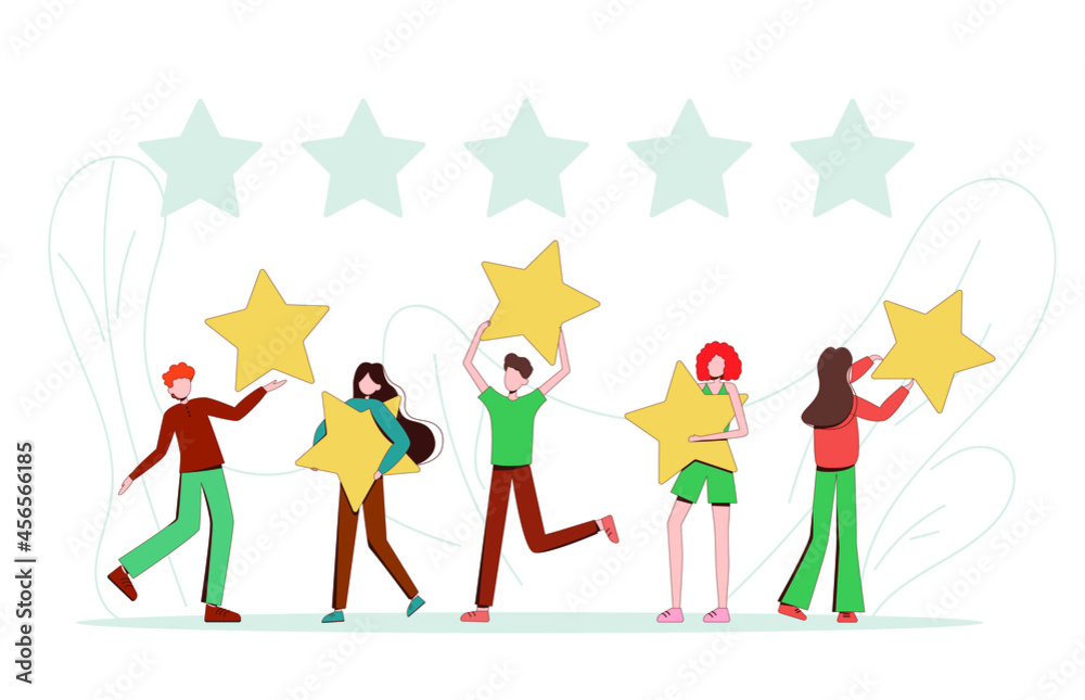 Rating of customer reviews. Different people give ratings and reviews. Illustration for business. Vector illustration