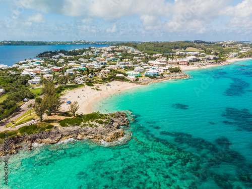 Fototapeta Naklejka Na Ścianę i Meble -  Aerial view of south coast of Bermuda with beaches and turquoise waters