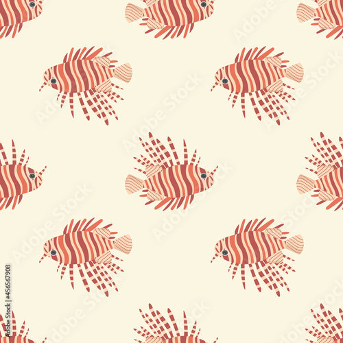 Lion fish pattern on a beige background for use in design packaging or textiles