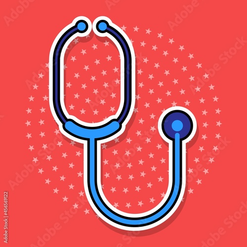 Phonendoscope sticker with shadow, vector illustration.