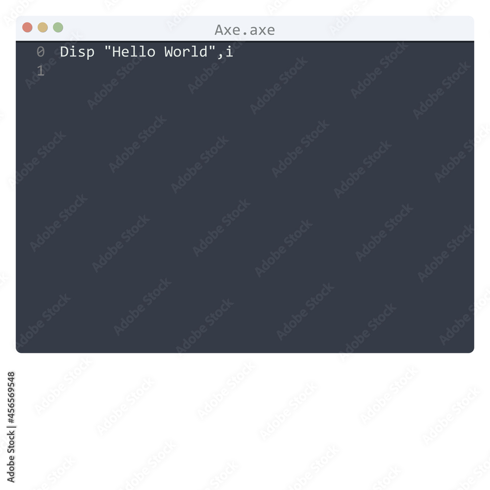 Axe language Hello World program sample in editor window