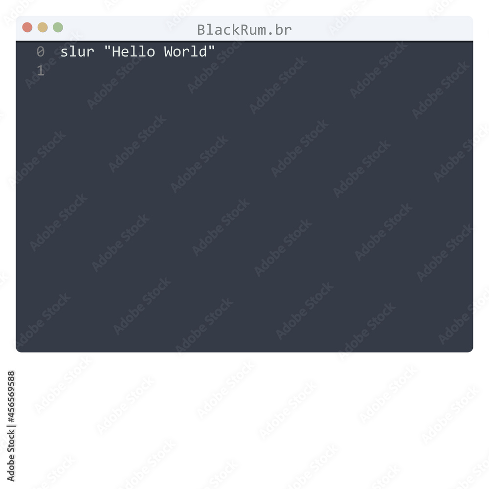 BlackRum language Hello World program sample in editor window BlackRum language Hello World program sample in editor window