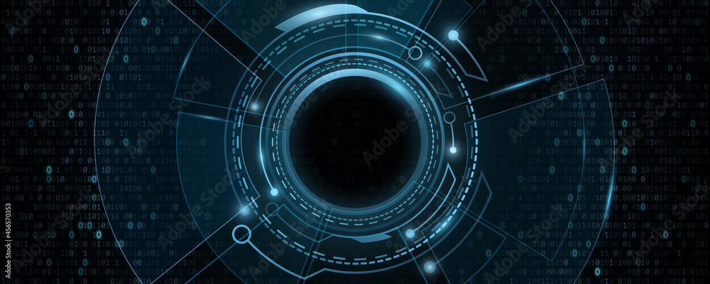 Digital HUD GUI UI with binary code. Futuristic, sci fi user interface. Virtual modern graphic. Technology background design. Dashboard display. Vector illustration