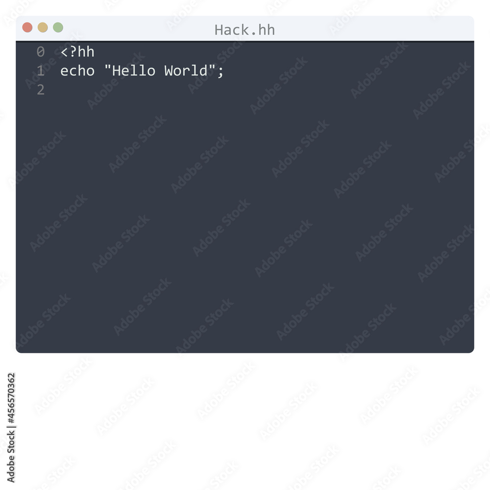 Hack language Hello World program sample in editor window