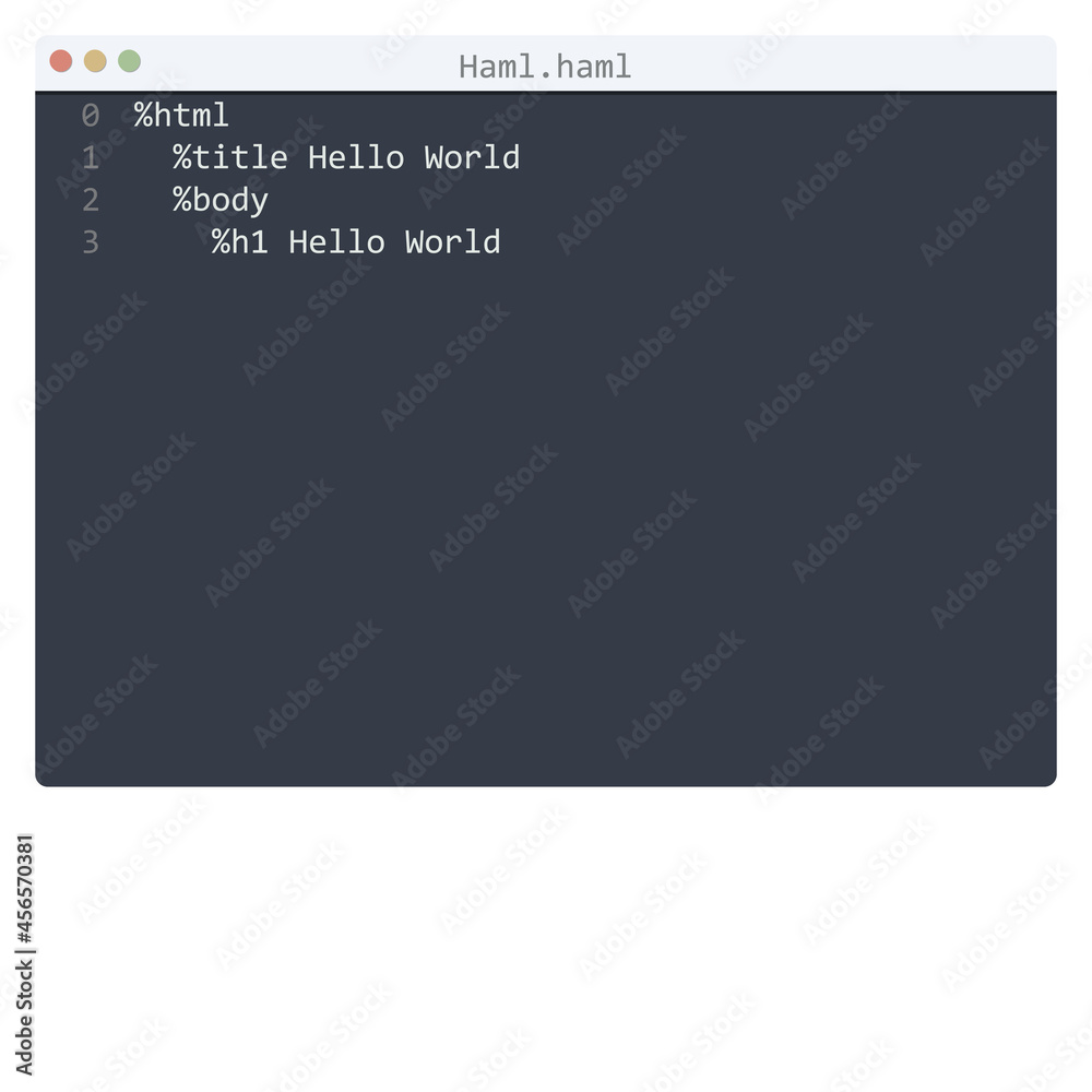 Haml language Hello World program sample in editor window