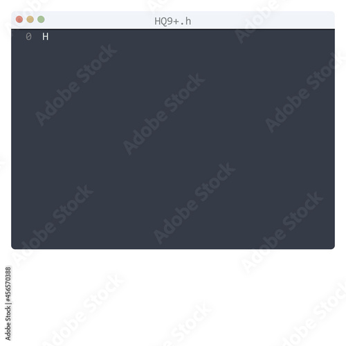 HQ9+ language Hello World program sample in editor window