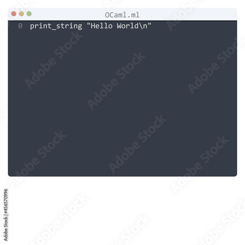 Wallpaper Mural OCaml language Hello World program sample in editor window Torontodigital.ca