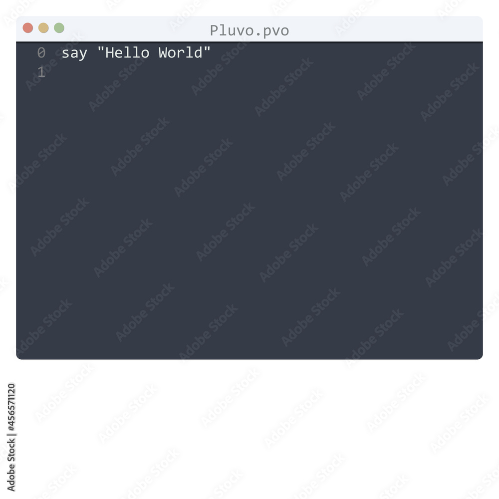 Pluvo language Hello World program sample in editor window