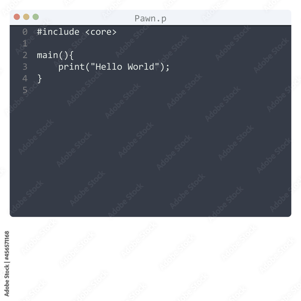 Fototapeta premium Pawn language Hello World program sample in editor window