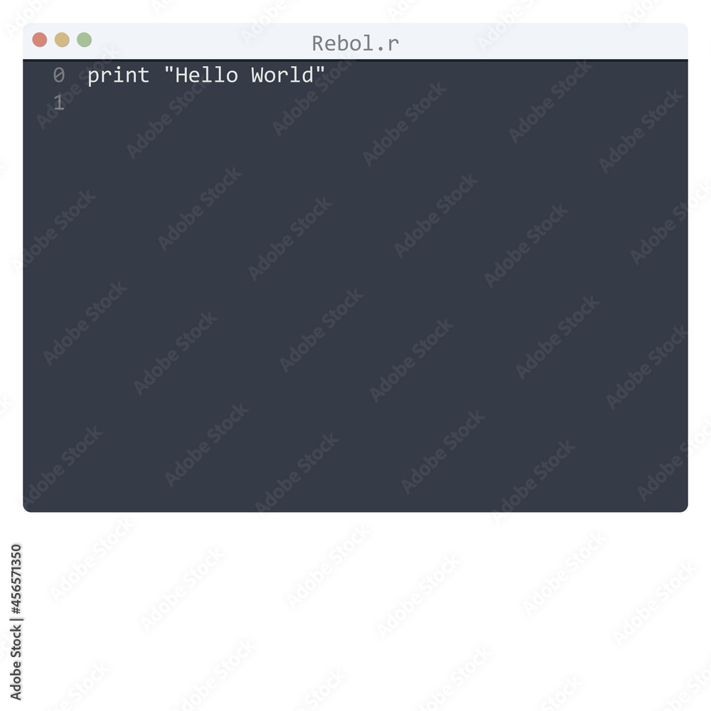 Rebol language Hello World program sample in editor window