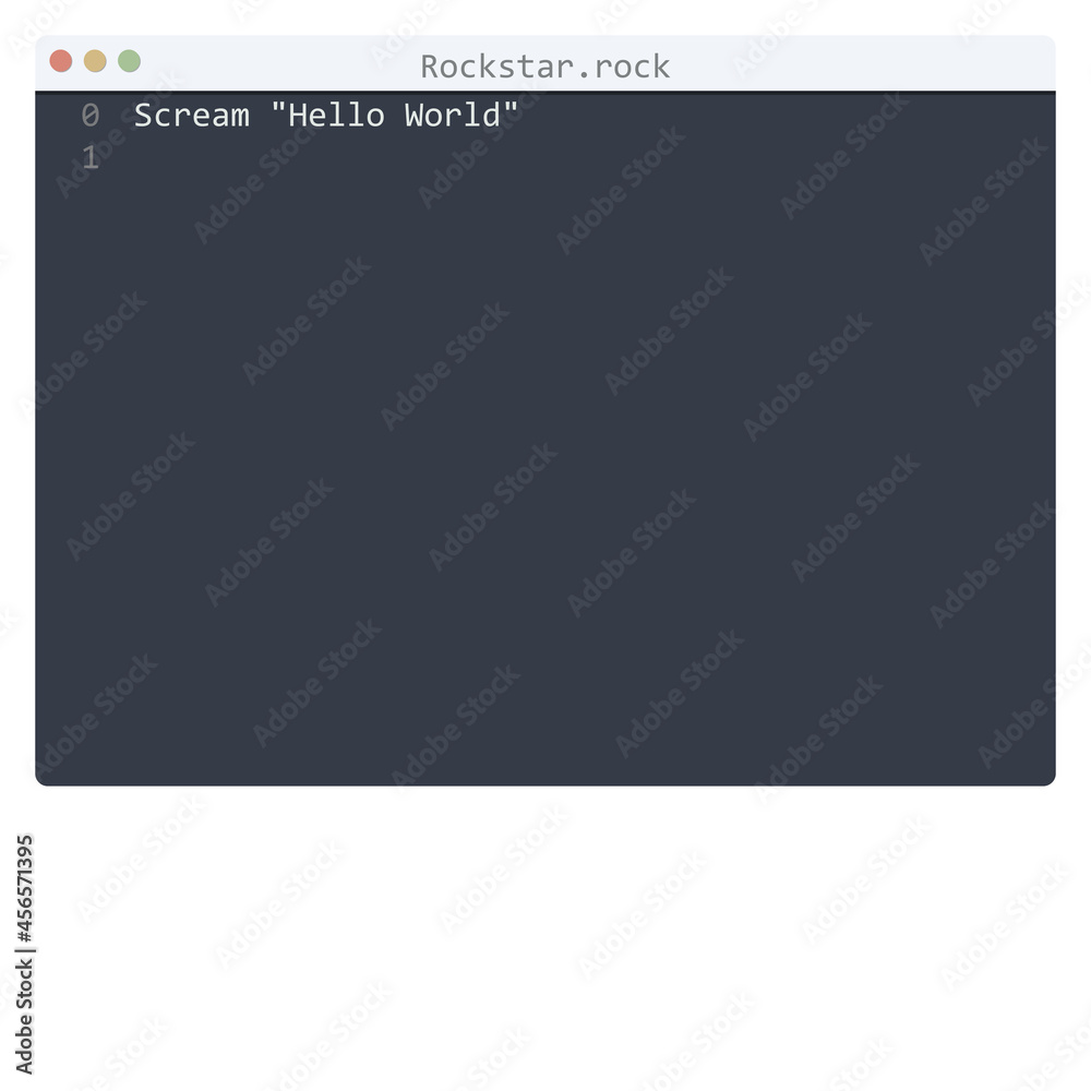 Rockstar language Hello World program sample in editor window