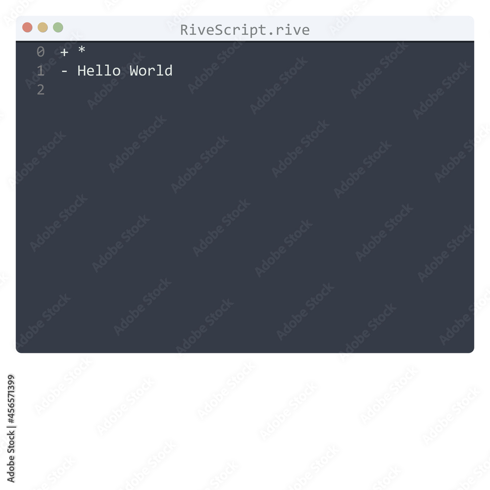 RiveScript language Hello World program sample in editor window