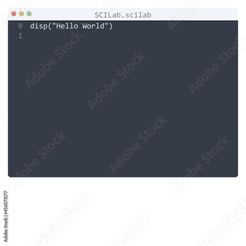 SCILab language Hello World program sample in editor window