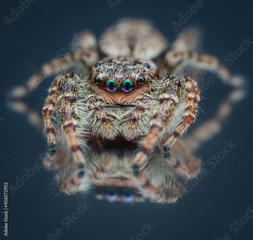Rindenspringspinne (Marpissa muscosa), Nahaufnahme photo