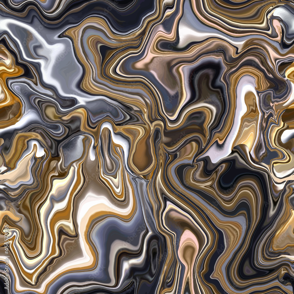 Obraz premium Marble texture seamless pattern. Silver, gold, brown abstract background. Seamless liquid fluid. Ebru style effect. Aqua ink print .Vector