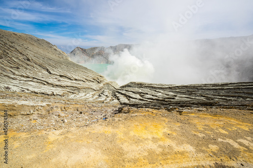 Ijen volcano with turquoise-coloured acidic crater lake