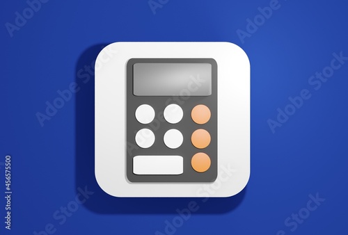 3D White-black calculator application icon isolated on blue background