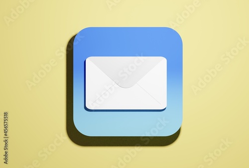 3D blue white e-mail application icon isolated on yellow background