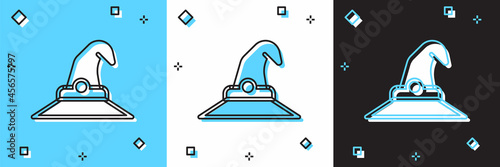 Set Witch hat icon isolated on blue and white, black background. Happy Halloween party. Vector