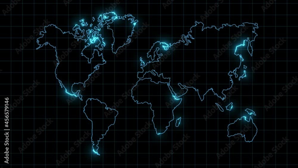 3D graphic animation of a world map. Abstract digital background. Worldwide business concept. Continents drawing by a blue modern lines. 3D graphic animation of a world map. Abstract digital background. Worldwide business concept. Continents drawing by a blue modern lines.