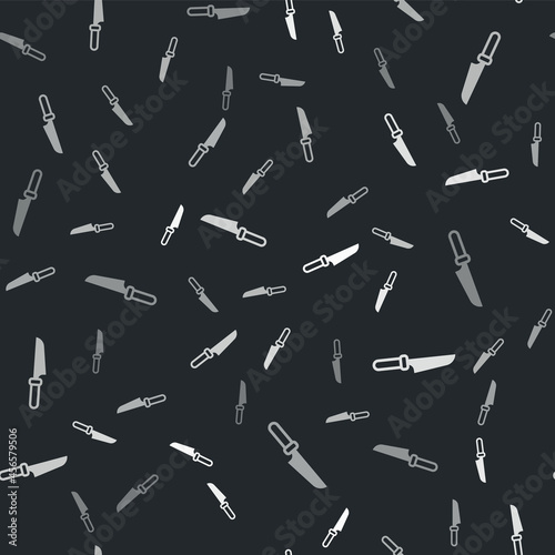 Grey Knife icon isolated seamless pattern on black background. Cutlery symbol. Vector