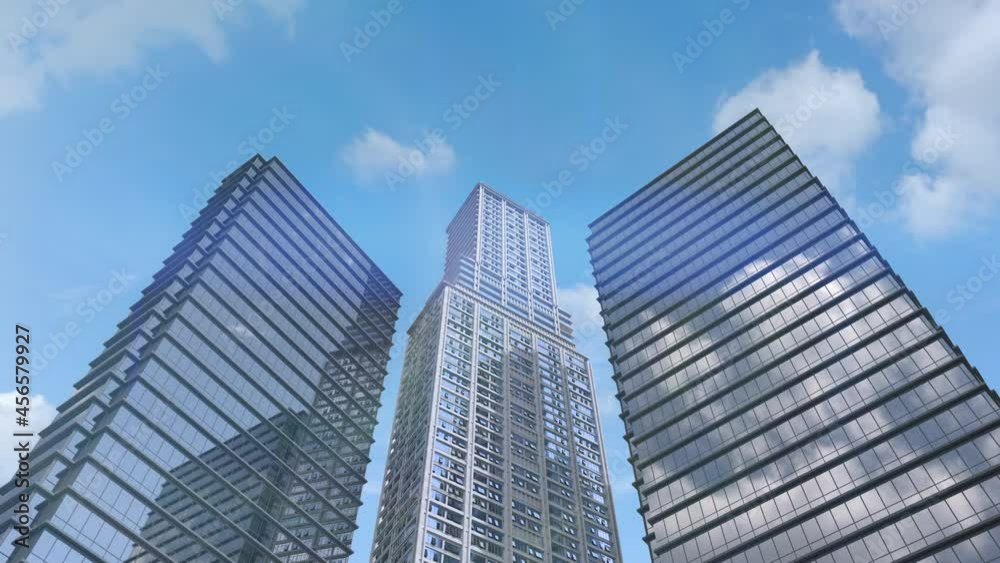 3d rendering high rise buildings with blue sky background 4k footage 3d rendering high rise buildings with blue sky background 4k footage