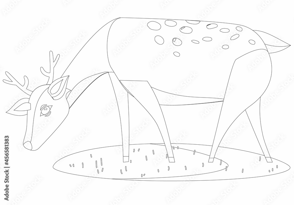 Cute deer hunting on white background, vector illustration. Coloring ...