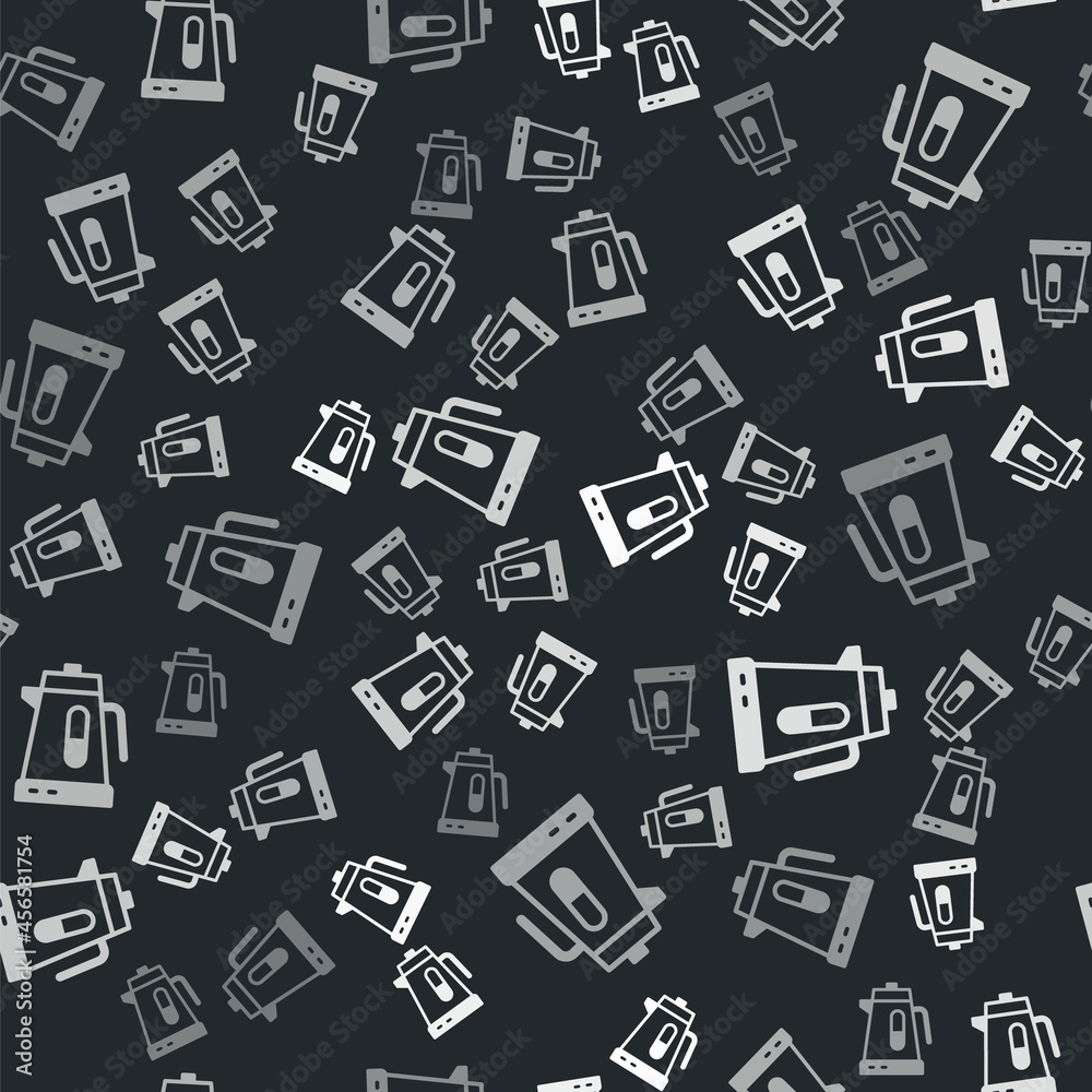Grey Electric kettle icon isolated seamless pattern on black background. Teapot icon. Vector