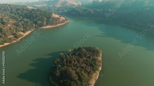 Aerial: Lake Chabot water reservoir. Oakland, USA photo