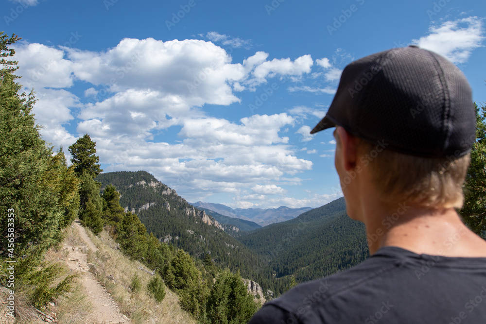 Big Sky Montana Hike, Hiker in Back County Montana