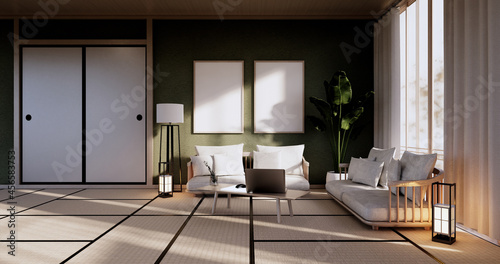 Green Living Room Interior Design. 3D rendering