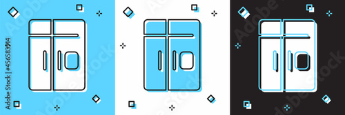 Set Refrigerator icon isolated on blue and white, black background. Fridge freezer refrigerator. Household tech and appliances. Vector