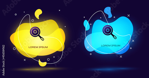 Black Frying pan icon isolated on black background. Fry or roast food symbol. Abstract banner with liquid shapes. Vector