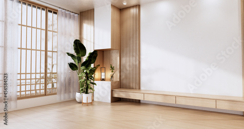 Cabinet wooden design on modern room japanese.3D rendering