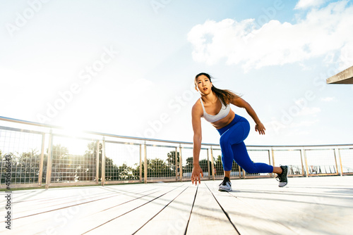 Young woman exercising outdoors  South Point Park  Miami Beach  Florida  USA