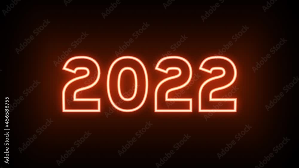 2022 glittering multicolored neon symbol of the New Year on the black background, animation creativity graphics and modern design, loopable stock video