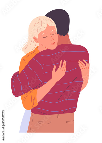 Girl sensually embraces her friend with her eyes closed