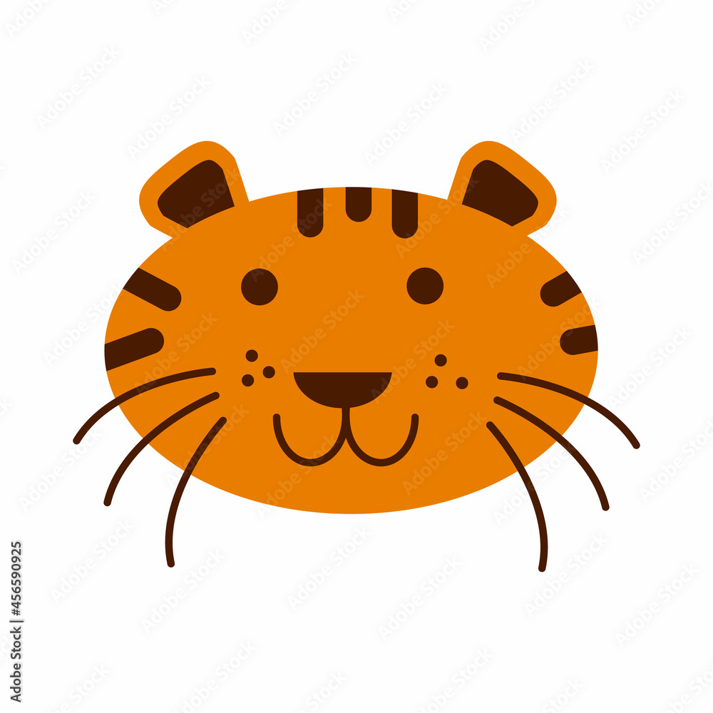 Tiger face icon. Cute cartoon kawaii funny smiling character. Baby animal  collection. Childish print for nursery, kids apparel, poster, postcard. Jungle  cat. Flat design. White background. Stock Illustration | Adobe Stock
